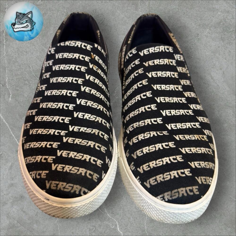 Versace Sneakers Men's Size 43 (US 10) Black-White Low Top Tessuto Sneaker - Picture 2 of 9